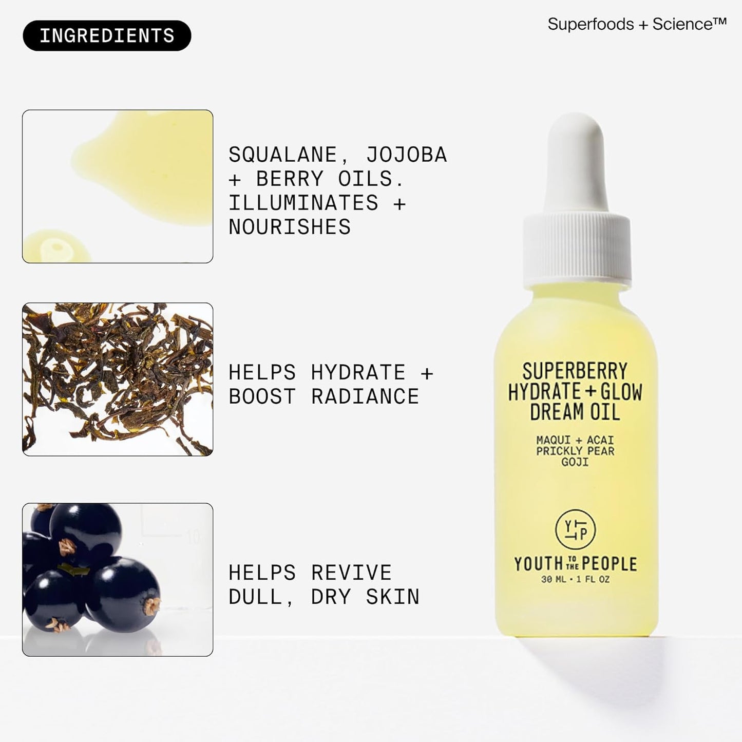 Youth To The People Superberry Face Oil - Hydrating & Revitalizing Formula with Vitamin C & Squalane | 1 fl oz