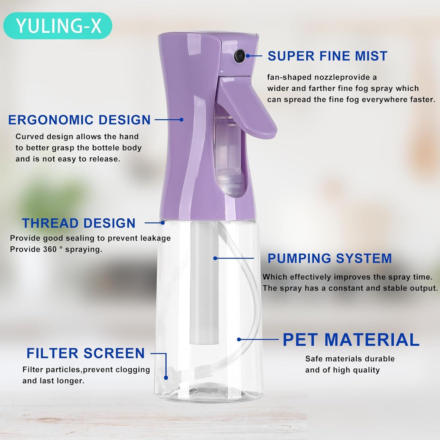 Skiennix Ultra-Fine Hair Spray Bottle - Continuous 200ml/6.8oz for Hair Design & Skin Care | Reusable Purple