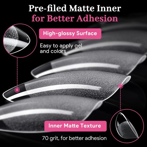Qiek Short Almond Nail Tips - 15 Sizes 240 PCS Half Matte Full Cover Clear Fake Nails Pre-shaped Press On False Nail Tips Acrylic Soft Nail Gel Tips No C Curve Extension Manicure Home DIY Gelly Tips