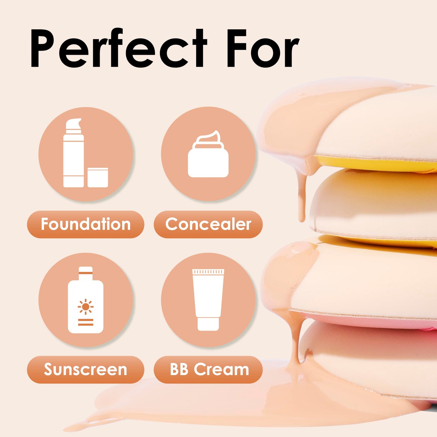 COOL-ANGLE 5Pcs Brown Makeup Sponge For Foundation Concealer And Powder, Latex Free Blender Sponge For Natural And Easy Makeup Soft Long-lasting And Beginner-friendly, Medium