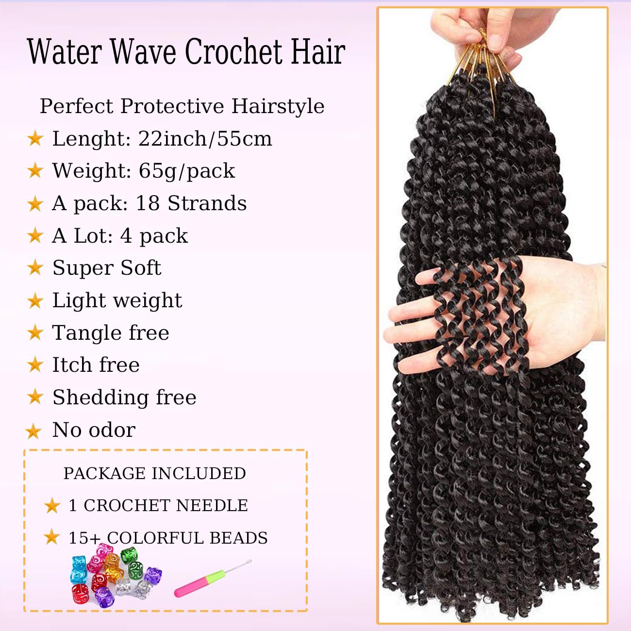 Passion Twist Hair Water Wave Crochet Hair for Black Women 22 Inch 4 Packs Passion Twist Crochet Hair Pre Looped Bohemian Braids for Black Women (1B, Economic package)