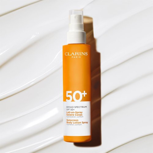 Clarins Body Sunscreen Lotion Spray - Broad Spectrum SPF 50+ | Lightweight, No White Cast | 5 Ounces
