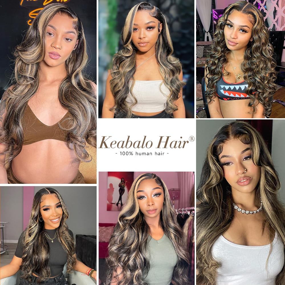 KeaBalo Ombre Lace Front Wig Human Hair Pre Plucked 13x4 Highlight Body Wave Lace Front Wigs Human Hair Hd Lace Frontal 1B/27 Colored Glueless Wigs Human Hair 180% Density 28 Inch