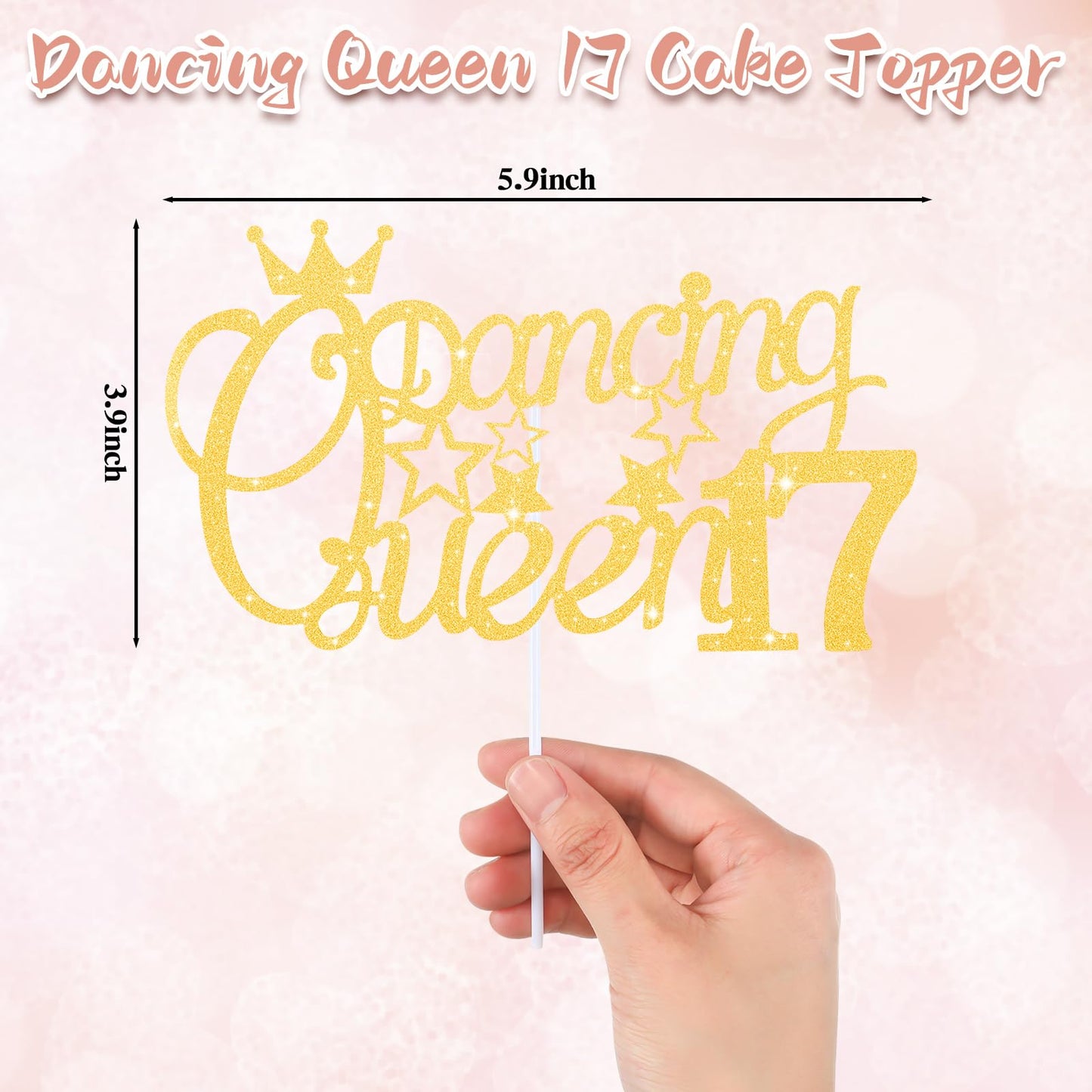 Crowye 17th Dancing Queen Gifts Dancing Queen 17 Cake Topper 17th Tiara Crown Sash Candles 17 Birthday Decorations for Party Accessories(Gold)