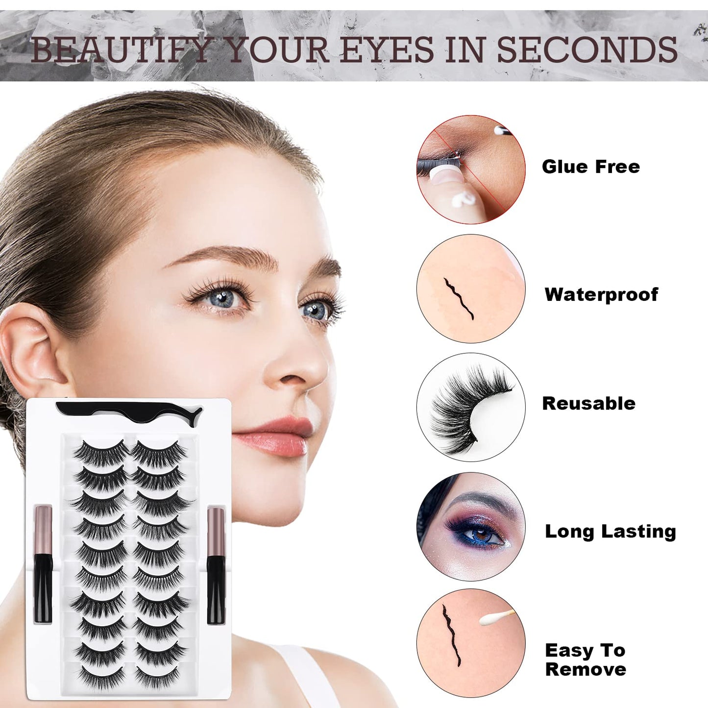 AROIC 10 Kinds of 3D 5D Magnetic Eyelash Kit with Different Density, Magnetic Eyelashes with 2 Magnetic Eyelash Glue and 1 Tweezer, False Eyelashes for Women and Girls Natural Look No Glue Needed