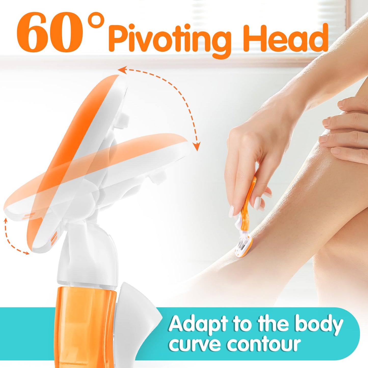 DreamGenius Travel Razors for Women Include 1 Handle and 5 Cartridges, Extra Smooth 5-Blade Travel Essentials Razor with Case for Shaving, Orange