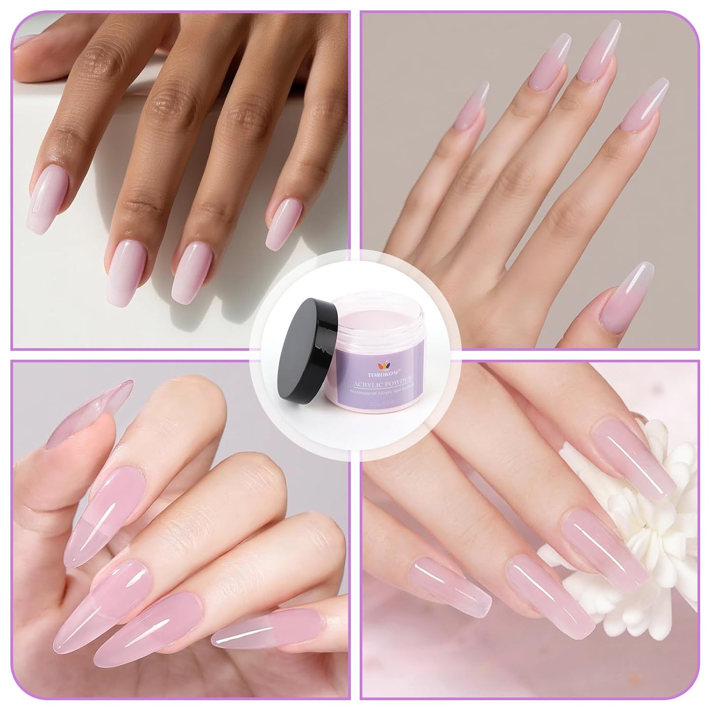 TOROKOM Pink Acrylic Powder - Self-Leveling Dip Powder for Nails | Long-Lasting, 120g/4.23oz
