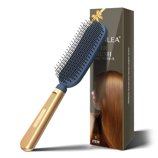 SHINLEA Slim Hair Brush - Soft Double Nylon Bristles for Deep Detangling & Massage | Luxury Gold Handle