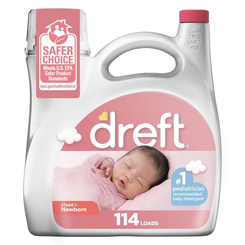 Dreft Stage 1 Newborn Baby Liquid Laundry Detergent, Gentle on Sensitive Skin, HE Compatible, 114 loads