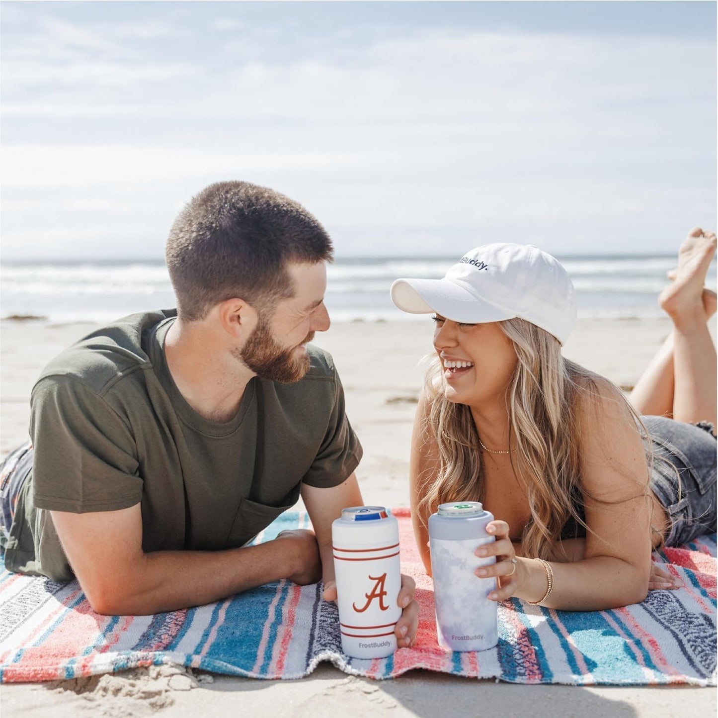 Frost Buddy Universal Buddy Can Cooler - Fits All - For Regular 12 & 16 oz or Slim-Size Bottles - Insulated Double -Walled Stainless Steel (All white)