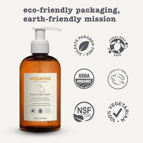 Erbaviva Baby Body Wash - Gentle, Natural Formula for Sensitive Skin - 8 Fl Oz