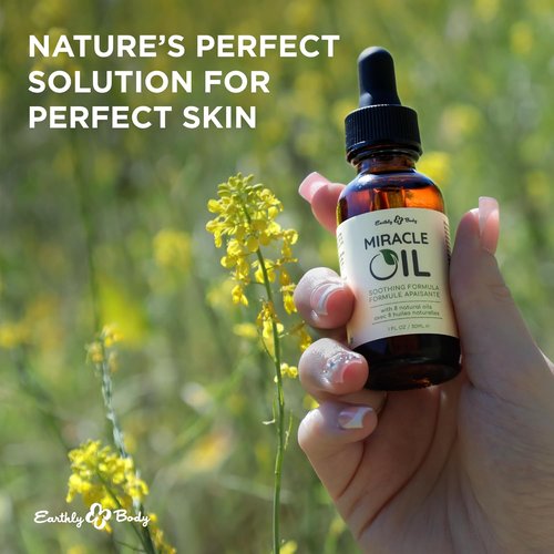 Earthly Body Miracle Oil - 100% Natural Tea Tree & Hemp Seed Oil Moisturizer - 1 fl. oz. for Calming Skin Irritations & Smoothing Wrinkles - Gluten Free, Vegan