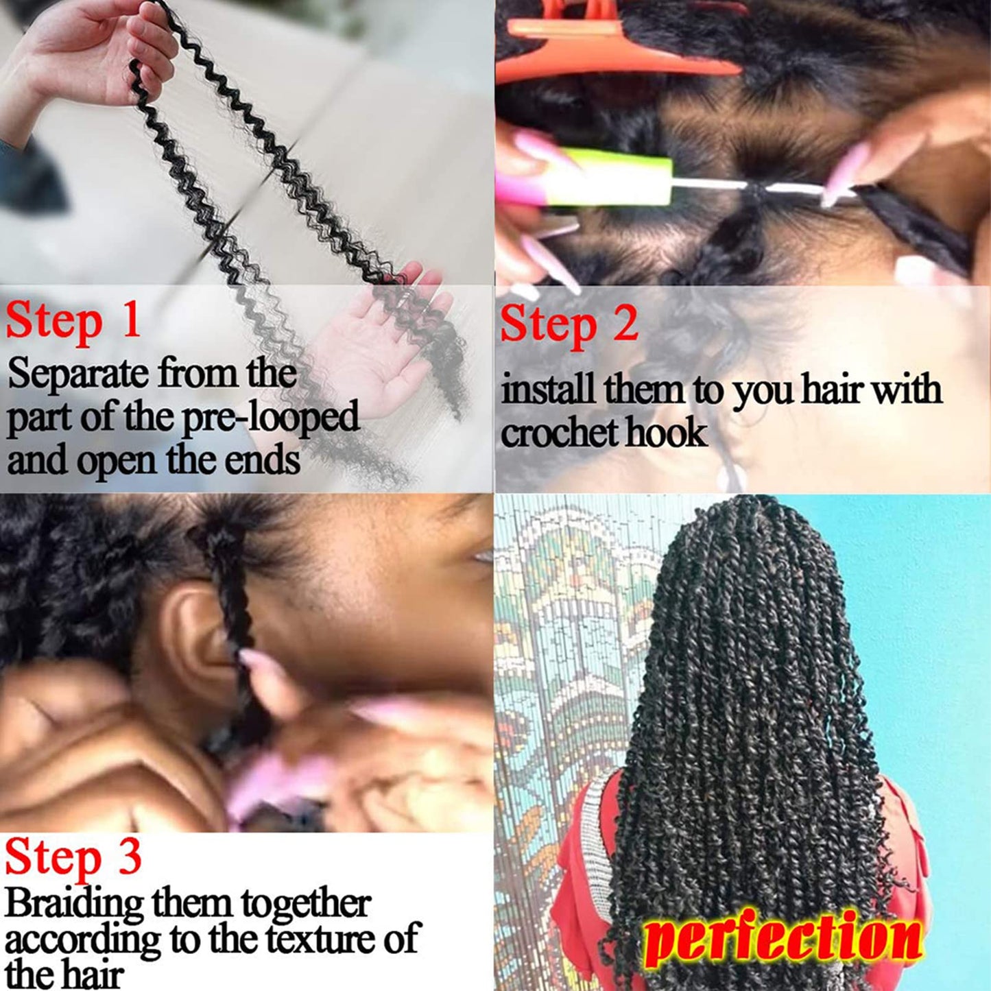 Dorsanee Passion Twist Hair 16 Inch 7 Packs Water Wave Crochet Hair Long Bohemian Curly Braiding Hair for Butterfly Locs, Faux Locs, Boho Style Spring Twist Crochet Braids (1B#)