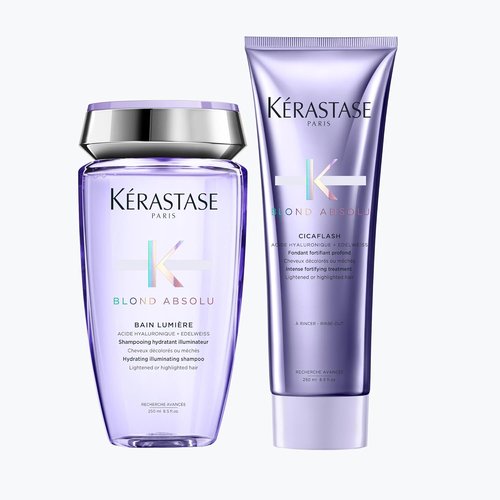 Kerastase Blond Absolu Lumière Shampoo & Cicaflash Conditioner Set - Nourishing Duo for Lightened, Highlighted & Grey Hair with Hyaluronic Acid