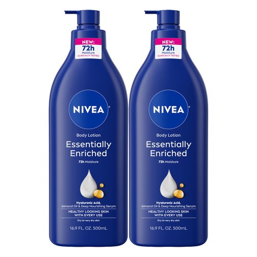 NIVEA Essentially Enriched Body Lotion for Very Dry Skin with Hyaluronic Acid, Almond Oil and Deep Nourishing Serum, 72-Hour Body Moisturizer, 16.9 Fl Oz Pump Bottle