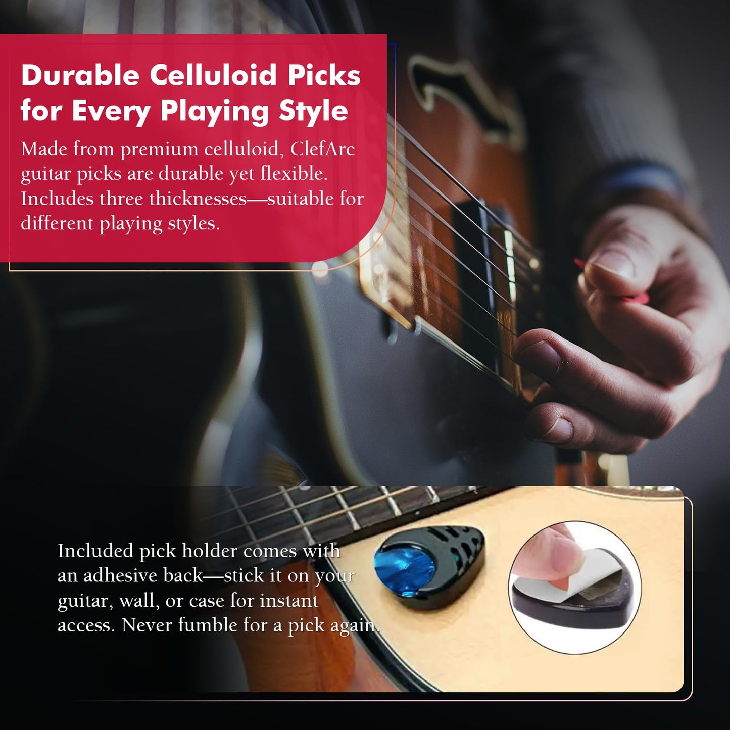 Guitar Wall Mount - Ashwood Hardwood Guitar Wall Hangers, Guitar Picks, Pick Holder, Guitar Accessories, U-Shape Hardwood Guitar Hanger, Gifts for Guitarists, with 6 Assorted Guitar Picks