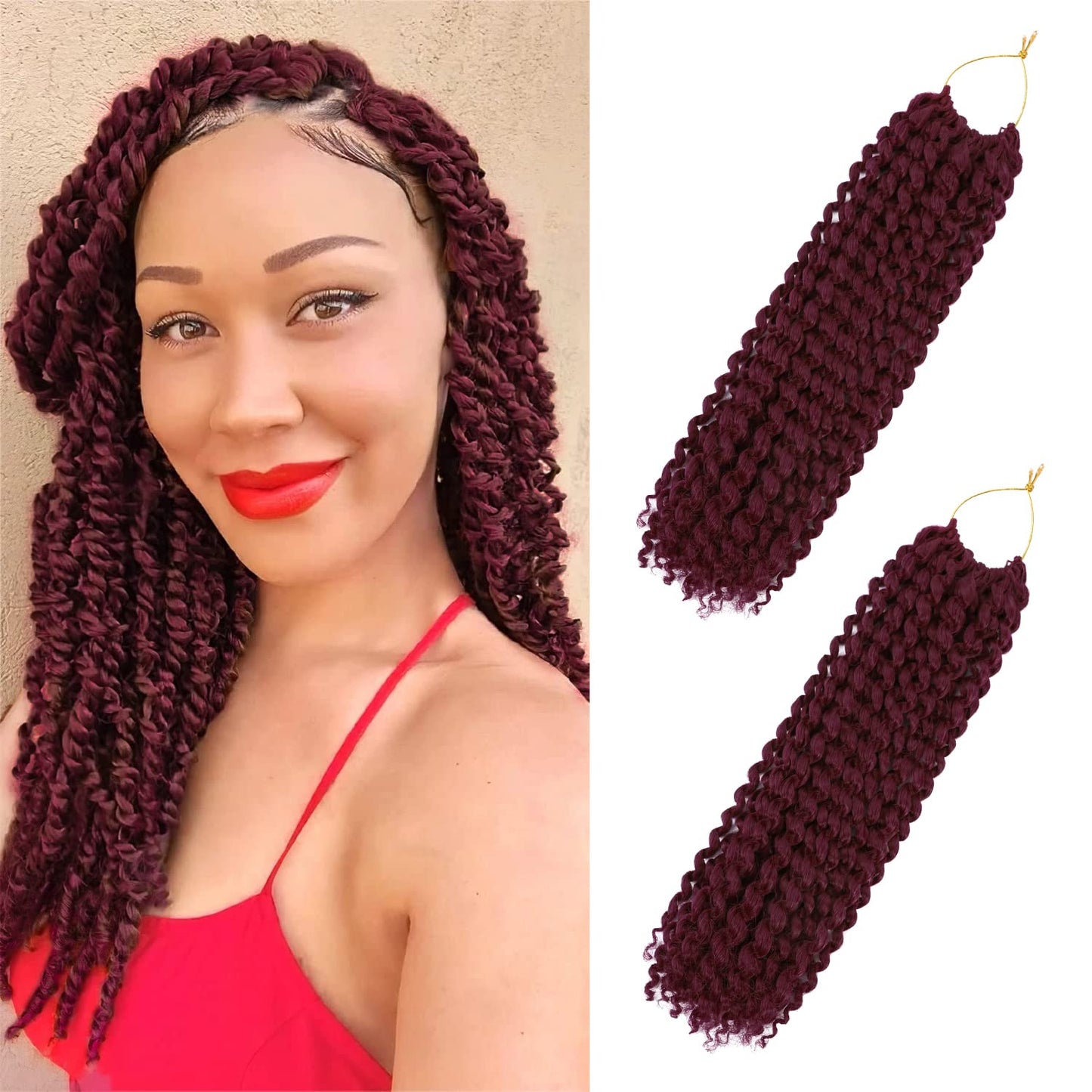 Passion Twist Hair 12 Inch Water Wave Crochet Hair for Black Women Passion Twist Crochet Hair for Butterfly Locs 2 Pack Curly Crochet Passion Twist Braiding Hair Extensions Burgundy