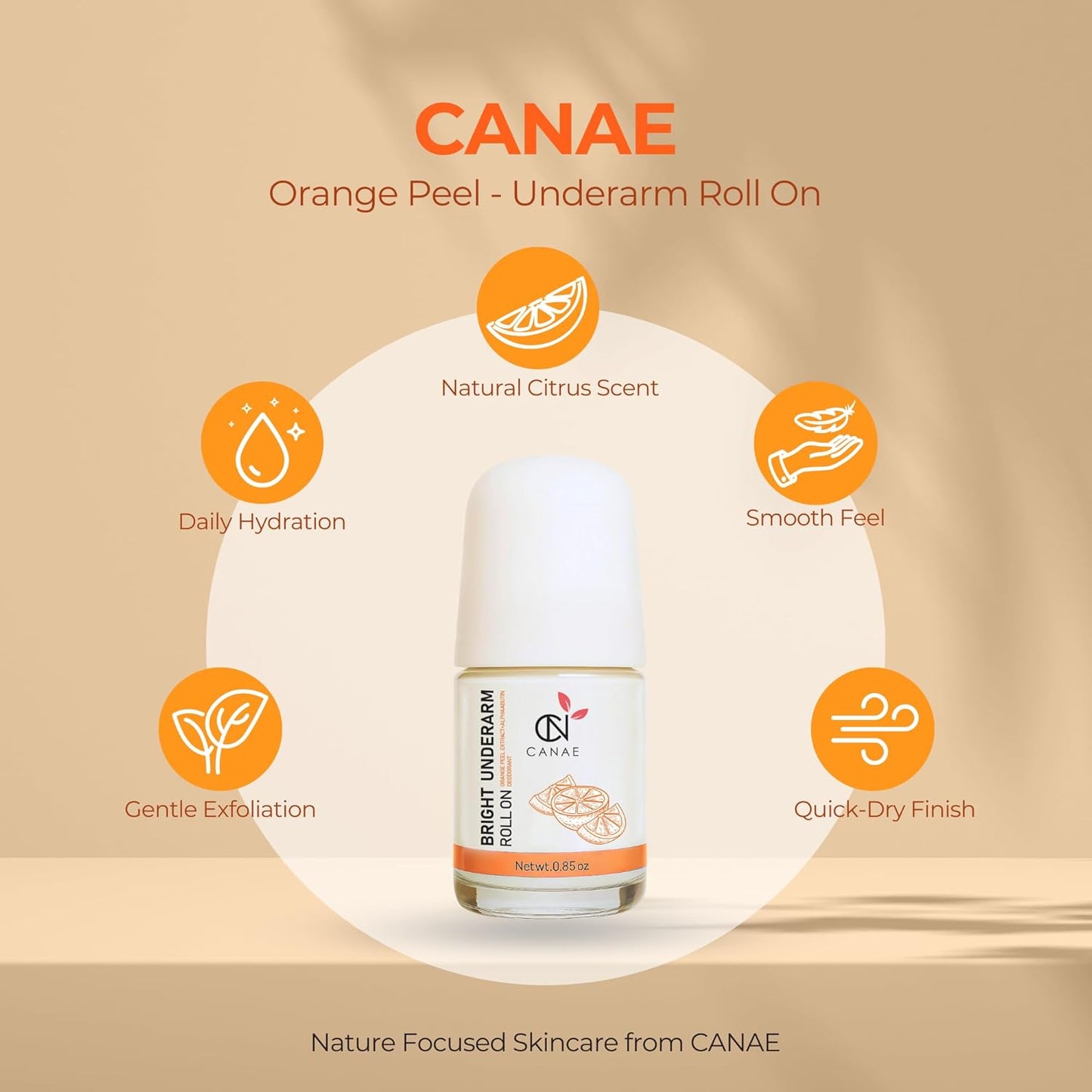 CANAE - Aluminum-Free Roll-On Deodorant for Sensitive Skin | Unisex Citrus Scent, 0.85 oz Travel Size