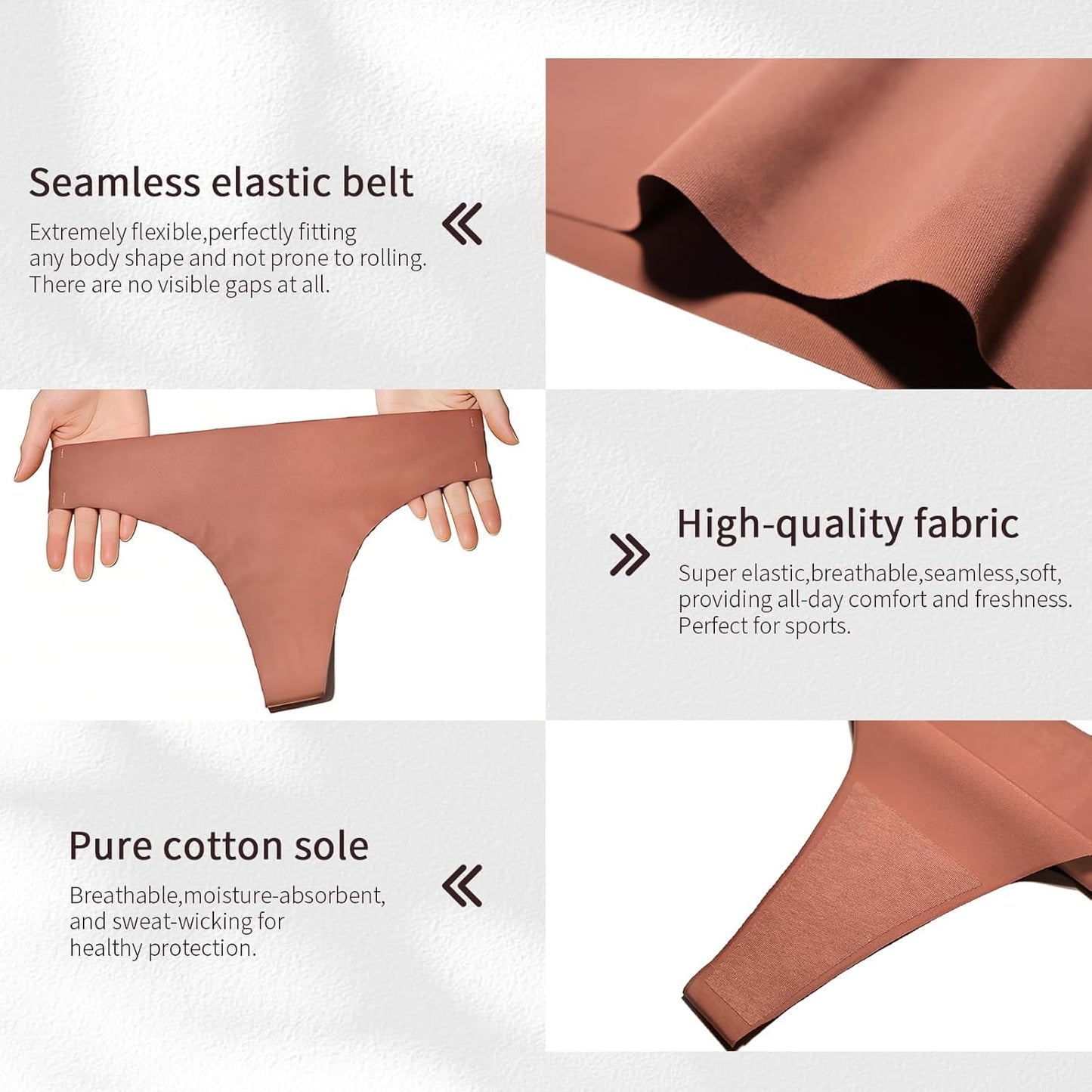 Skiennix Seamless Thongs - V-Waisted Invisible No Show Breathable Stretch Underwear | 6-Pack