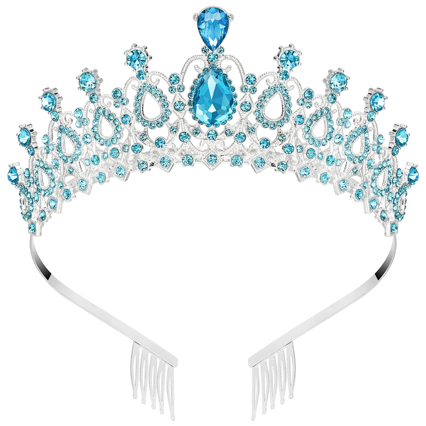 Makone Crowns for Women, Blue Princess Crown, Crystal Crown for Bridal, Wedding, Pageant, Birthday, Party