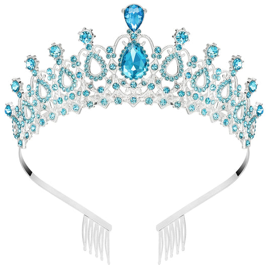 Makone Crowns for Women, Blue Princess Crown, Crystal Crown for Bridal, Wedding, Pageant, Birthday, Party