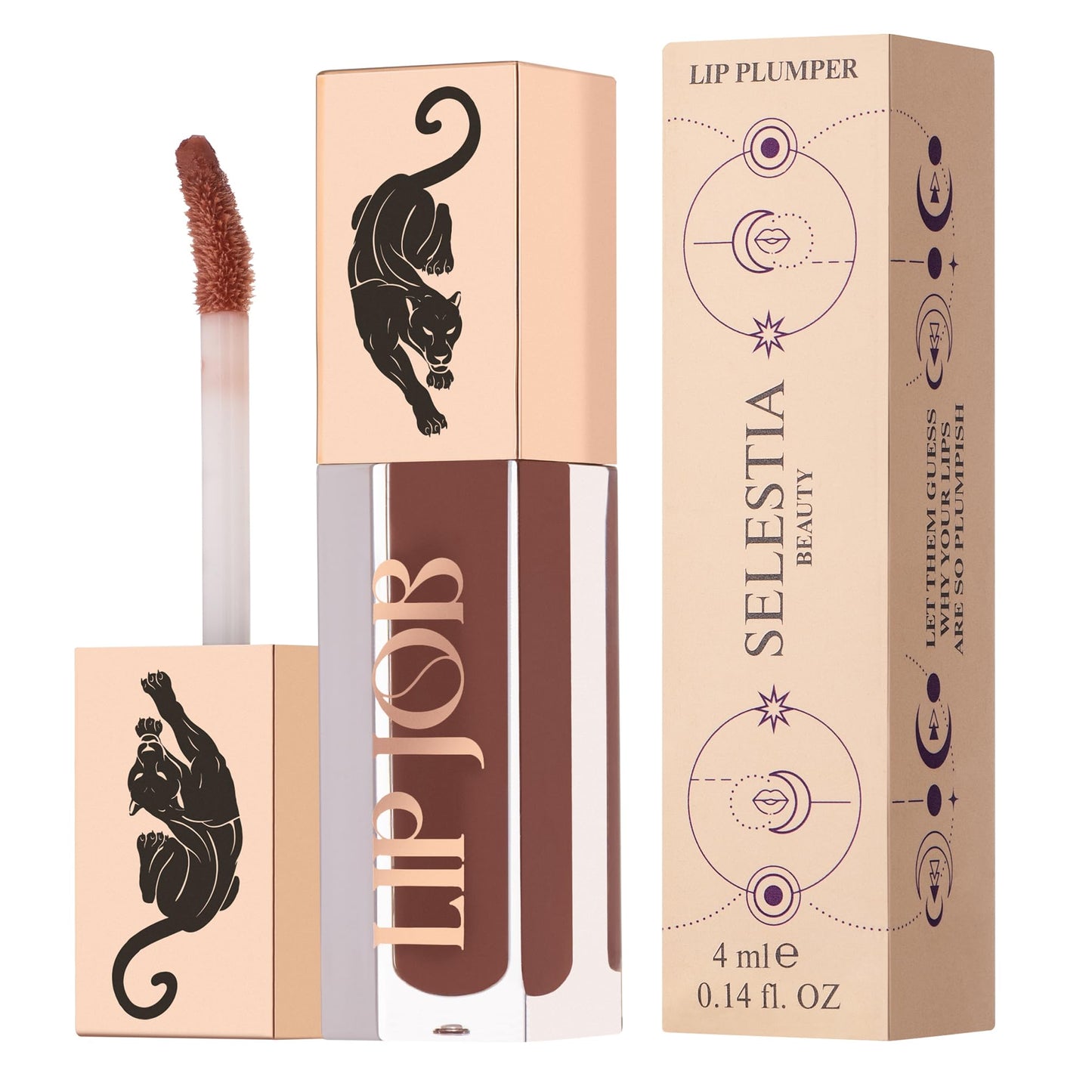 SELESTIA BEAUTY Lip Plumper Gloss Lip Job - Plumping Lip Gloss with Glossy Finish - Lip Pump Gloss with Hydrating & Smoothing Formula - 0.14 Fl Oz (Keep Me Satisfied)