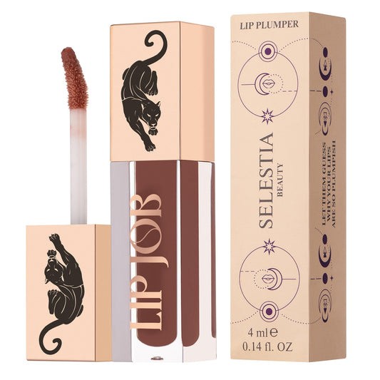 SELESTIA BEAUTY Lip Plumper Gloss Lip Job - Plumping Lip Gloss with Glossy Finish - Lip Pump Gloss with Hydrating & Smoothing Formula - 0.14 Fl Oz (Keep Me Satisfied)