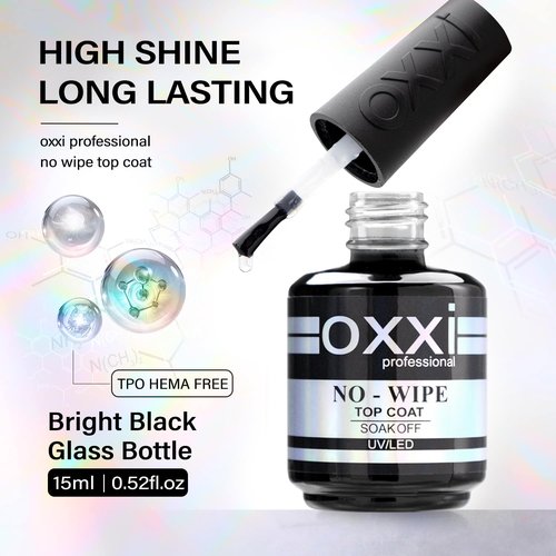 OXXI Professional No Wipe Top Coat Gel Nail Polish - Diamond-Like High Gloss, 15ml, HEMA Free