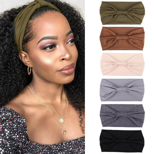 XTREND Wide Headbands Non Slip Stretch Fashion Hair Headband Boho Head Bands Women's Hair Band Turban Workout Hairband Girls Accessories 6 Pcs（Black，Coffee，Beige，Dark gray，Light gray，Military green）