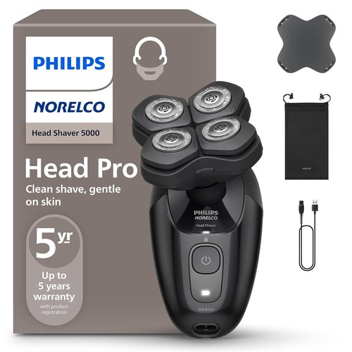 Philips Norelco Head Shaver Pro 5000 Series - Electric Shaver with 360° Flexing Head & ComfortCut Blades for Gentle, Clean Shave | Model HS5980/40