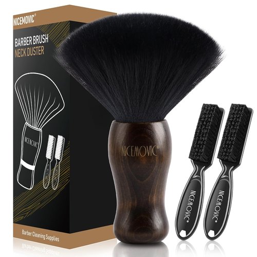 NICEMOVIC 3-in-1 Barber Neck Duster Brush Set - Professional Hair Cutting & Styling Tool | Brown & Black