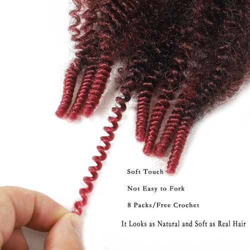 18 Inch Pre-Separated Springy Afro Twist Hair 8 Packs Pre-Fluffy Natural Curls are Perfect for Marley Crochet Hair Suitable for Black Women (T1b/Bug, 18 Inch (Pack of 8))
