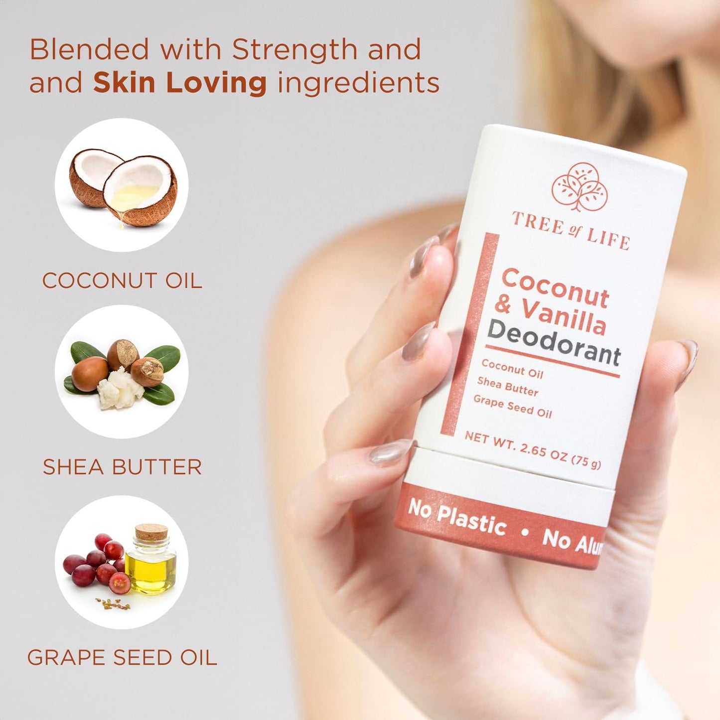 Tree of Life Beauty Coconut & Vanilla Deodorant - Aluminum Free, Nourishing Formula with Shea Butter & Coconut Oil (2.65oz)