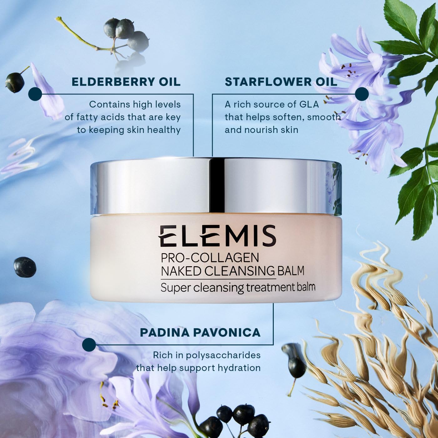 ELEMIS Pro-Collagen Cleansing Balm Makeup Remover, Hydrating Facial Cleanser, Oil Cleaning Balm for All Skin Types, 3.2oz
