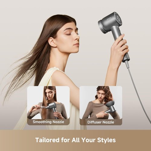 Dreame Glory Mix High-Speed Hair Dryer - Dual Voltage, 3 Magnetic Nozzles, Lightweight Black Design