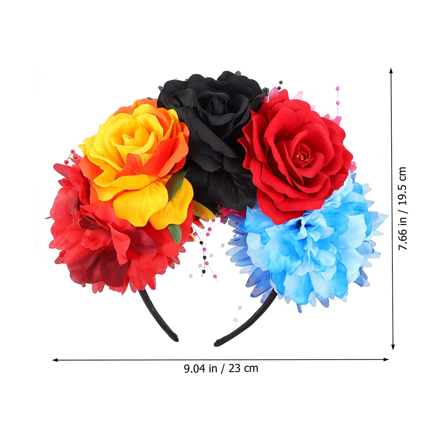 Lurrose Day of The Dead Headband, Halloween Rose Flower Hair Bands Mexican Floral Headpiece for Costume Party, Color 1