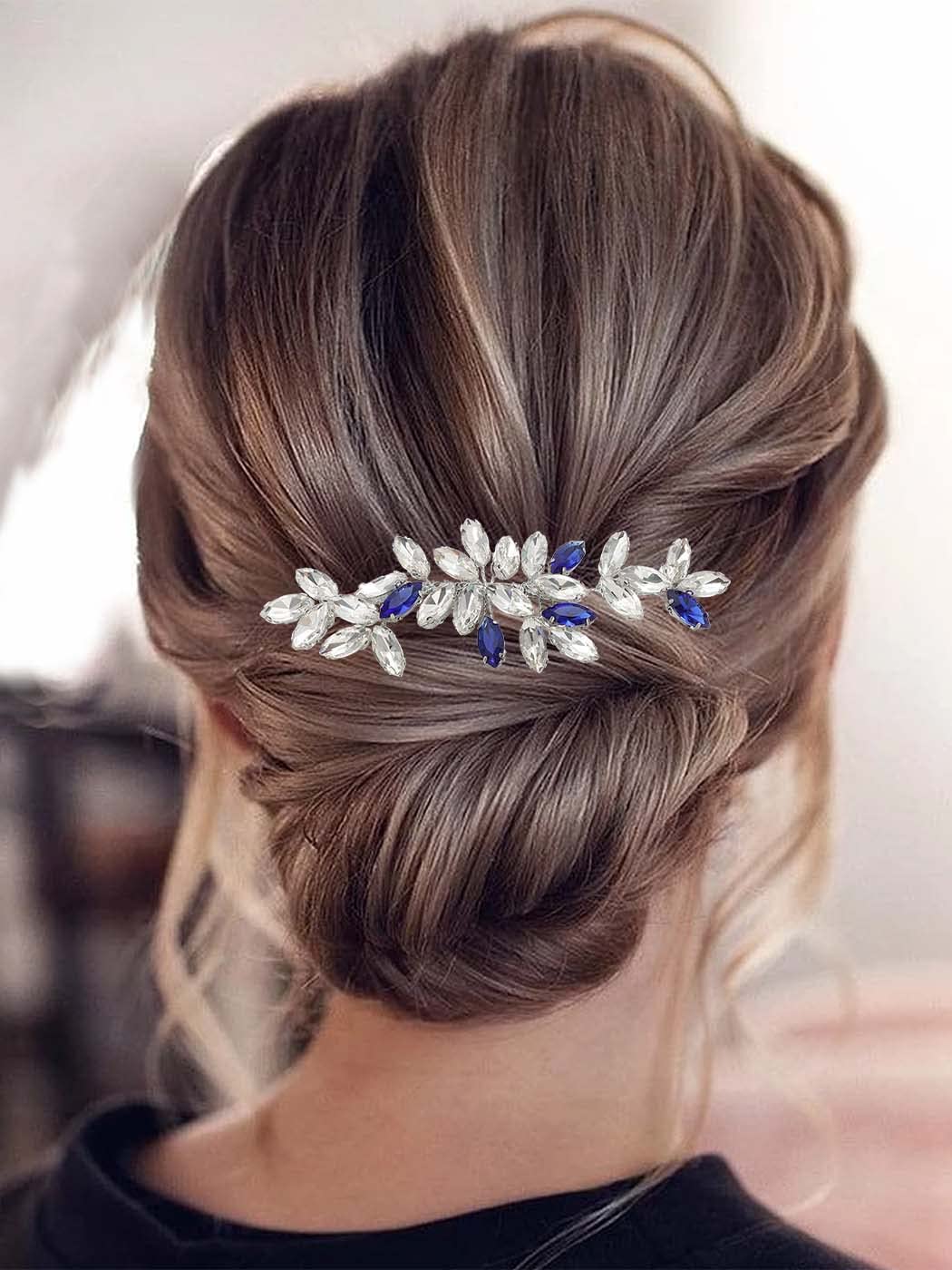 Latious Crystal Bride Wedding Hair Comb Blue Rhinestone Bridal Hair Clip Silver Hair Piece Gem Hair Accessories for Women and Girls (Blue)