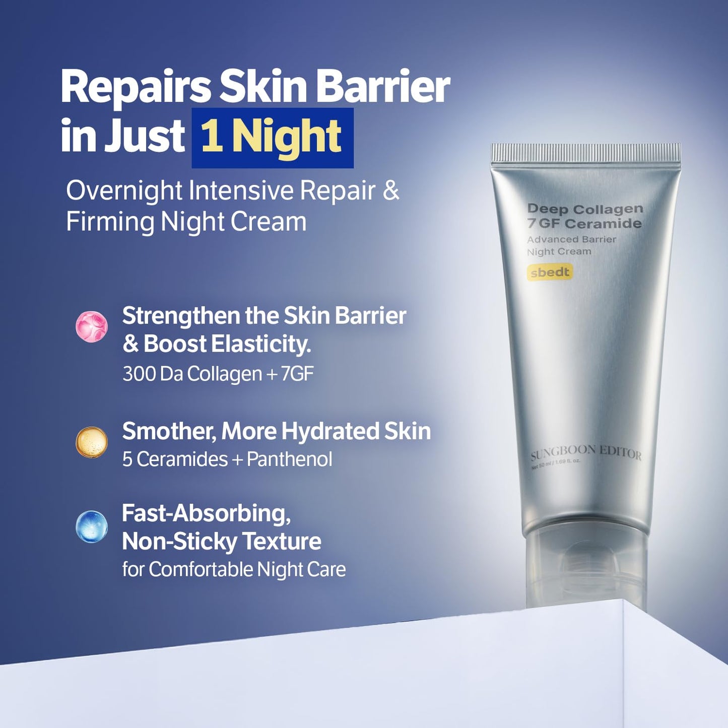 SUNGBOON EDITOR Deep Collagen 7GF Korean Night Cream for Face and Neck | Advanced Skincare Formula & Nighttime Moisturizer | 5 Ceramides & Retinol | Firm-Looking/Barrier-Supporting, 1.69oz