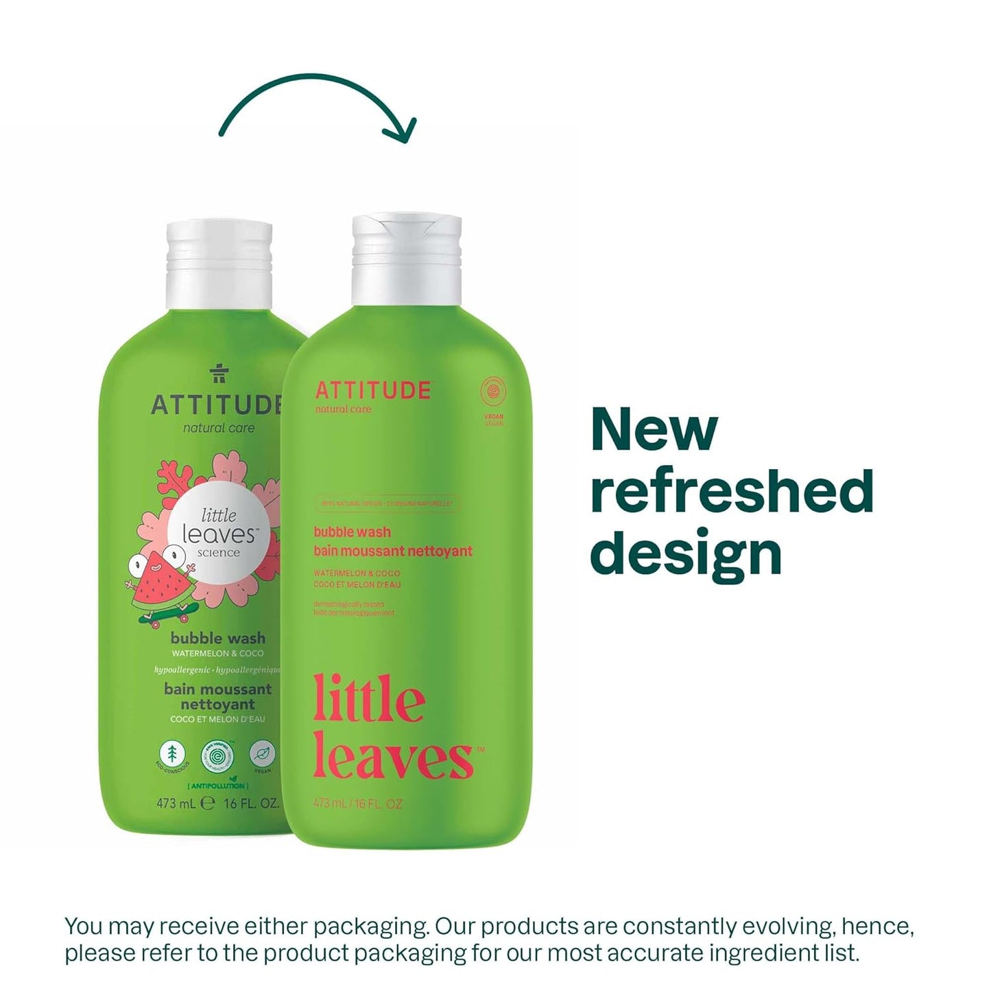 Attitude Bubble Wash for Kids - EWG Verified Vegan Bubble Bath & Shampoo | Watermelon & Coco, 16 Fl Oz
