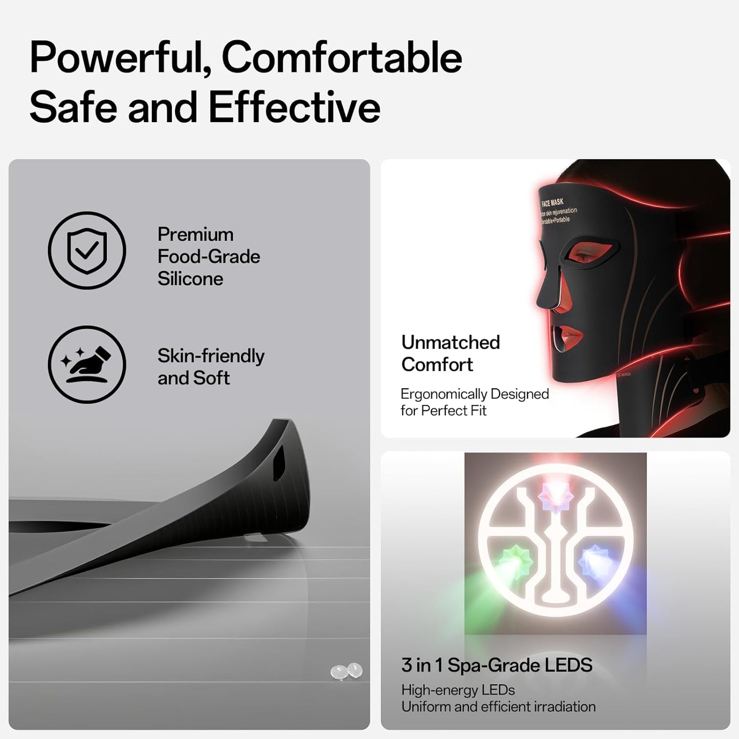 Facego Red Light Mask - Rechargeable Portable Face & Neck Treatment | 7 Color Options (Black)