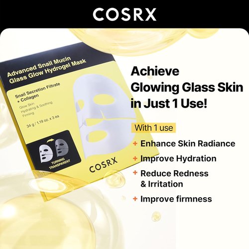 COSRX Advanced Snail Mucin Hydrogel Face Masks - Collagen Boosting Skincare | 3 Pack