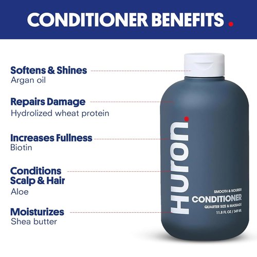 Huron Men’s Conditioner - Lightweight Hydrating Formula - Eliminates Frizz & Restores Shine - 100% Vegan - 11.8 Fl Oz