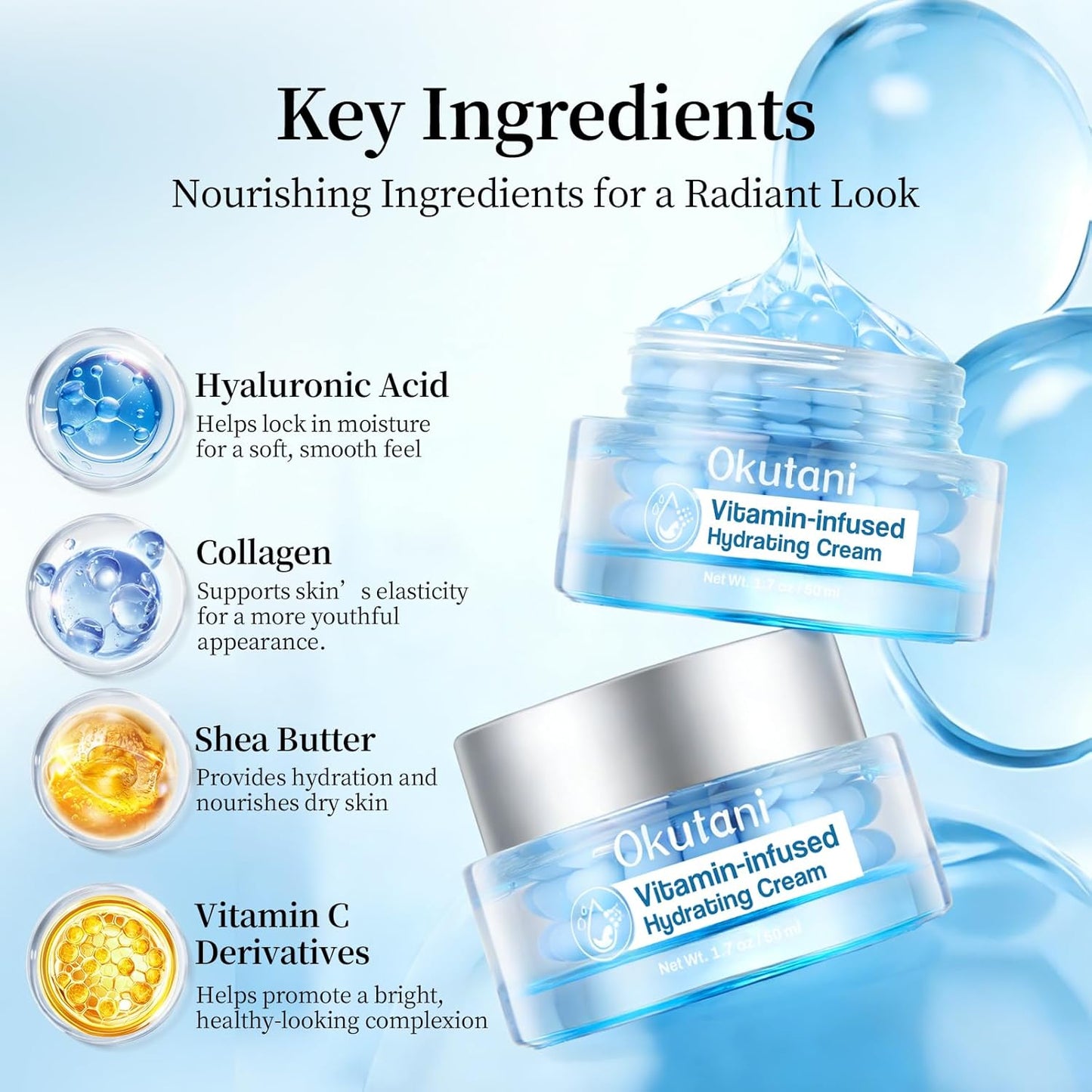 Skiennix Collagen Capsule Jelly Moisturizer - Hydrating Face Cream for Glowing Skin | 1.7 Fl Oz