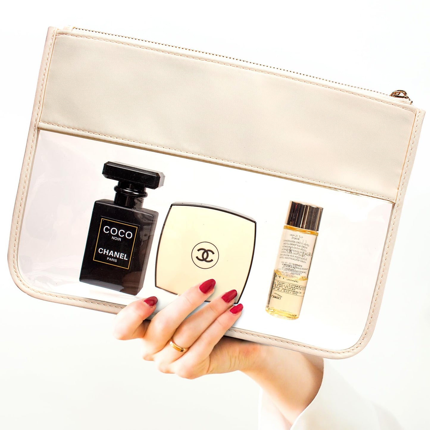 LETGO Clear Makeup Bag Pouch for Travel with Zipper,Clear Cosmetic Bag for Women Waterproof Snacks Bag Stadium Purse Toiletry Bag Bogg Bag Accessories (0-Beige)