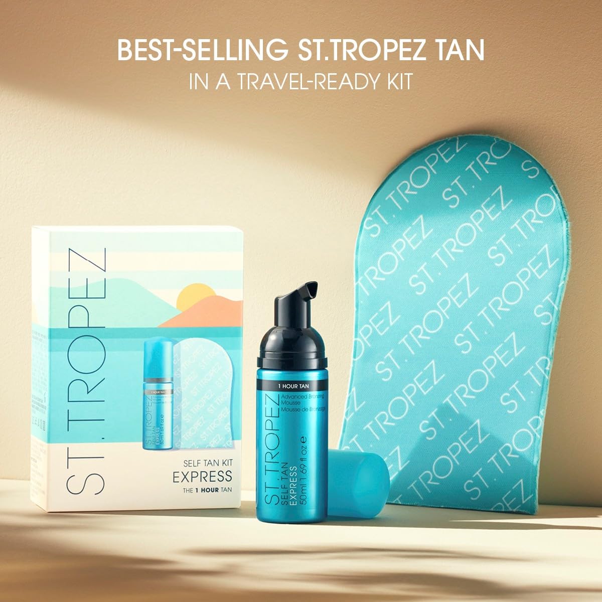 St. Tropez Self Tan Express Mini Kit - Travel-Sized Tanning Mousse & Applicator Mitt | Light/Medium/Dark