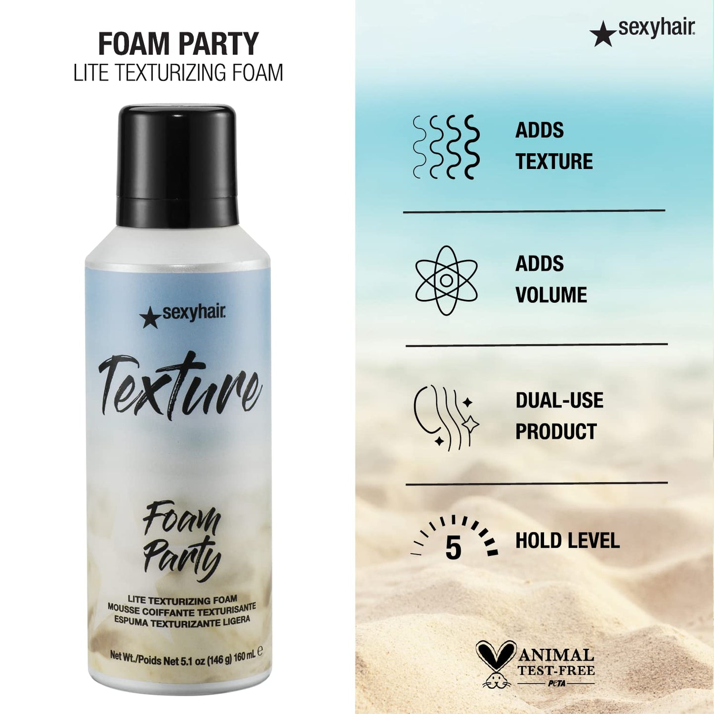 SexyHair Texture Foam - Party Lite Texturizing Foam for Volume & Hold, 5.2 Oz