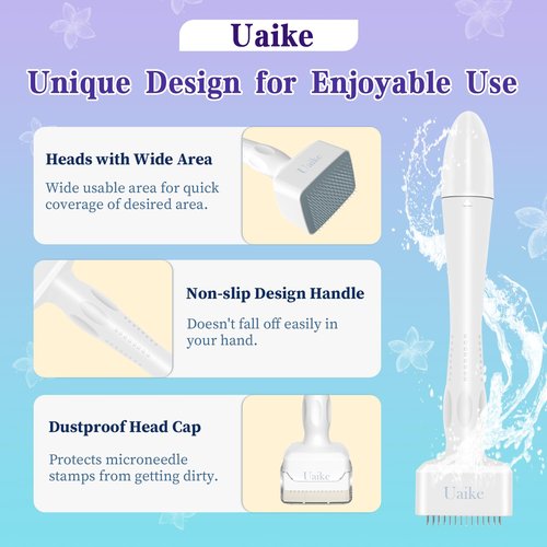 Derma Stamp - Uaike Microneedling Derma Stamp for Hair, Beard, Scalp & Face, Home Use Microneedle Roller Dermastamp for Women and Men