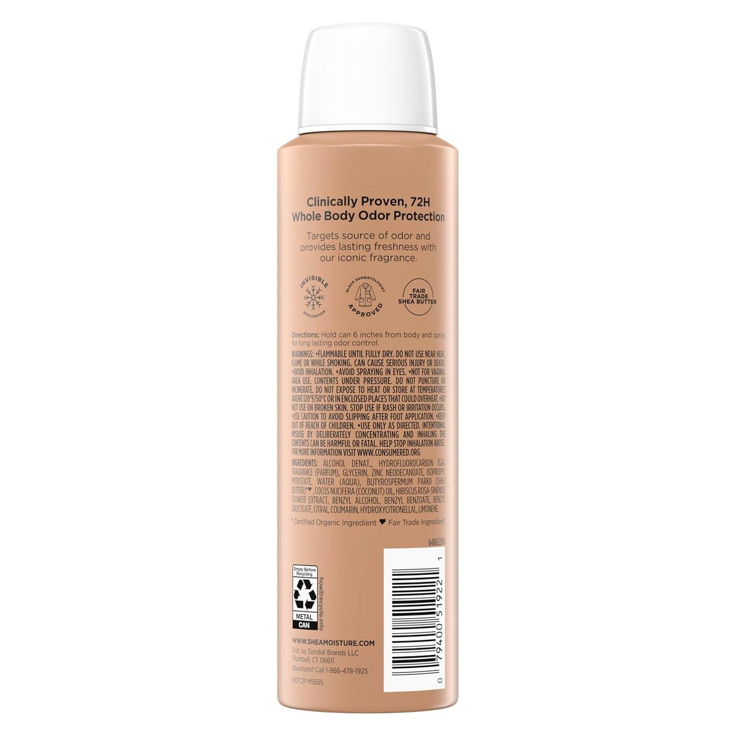 SheaMoisture Whole Body Deodorant Spray - Fresh 72H Odor Control, Aluminum-Free, 4 oz