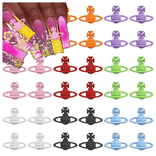3D Planet Nail Charms for Acrylic Nails,32PCS Metal Colored Saturn Nail Rhinestones Decoration, Nail Gems Diamonds Y2K Mixed Colored Accessories for Nail Art Supplies Manicure Craft DIY BBATT-HAPPY