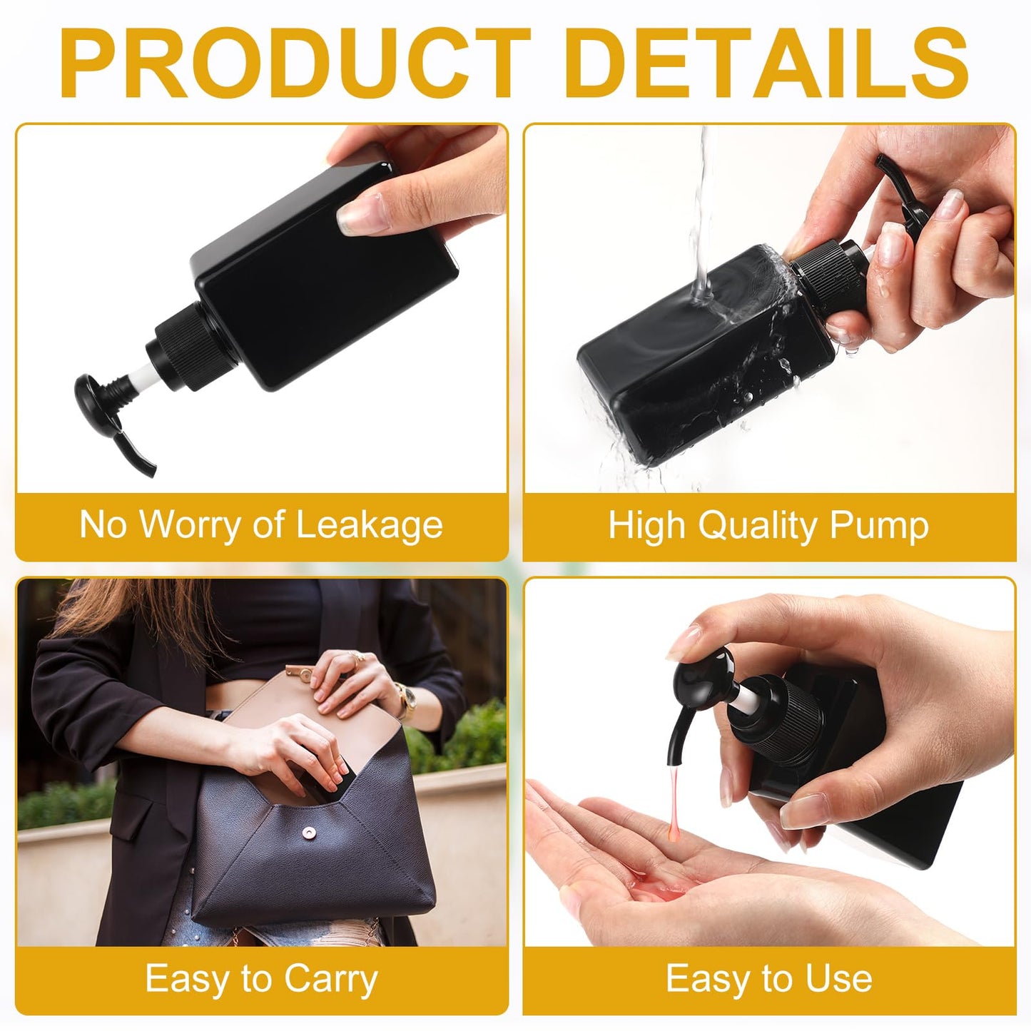 Domensi 24 Pcs 100ml /3.4 oz Pump Bottle Mini Travel Bottles Small Dispenser Containers Plastic Pump Lotion Dispenser Empty Square Travel Size Containers Toiletries (Whole Black)